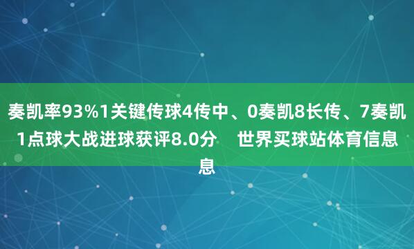奏凯率93%1关键传球4传中、0奏凯8长传、7奏凯1点球大战进球获评8.0分    世界买球站体育信息