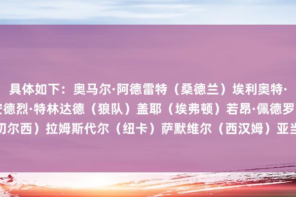 具体如下：奥马尔·阿德雷特（桑德兰）埃利奥特·安德森（诺丁汉丛林）安德烈·特林达德（狼队）盖耶（埃弗顿）若昂·佩德罗（切尔西）拉姆斯代尔（纽卡）萨默维尔（西汉姆）亚当·沃顿（水晶宫）    体育集锦